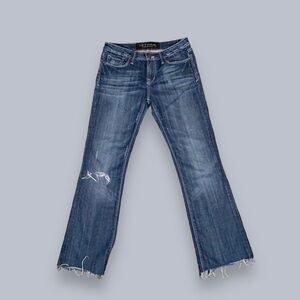 Cult of Individuality Jeans 29 Blue Bootcut Distressed Raw Hem Fray Boho 32x30.5